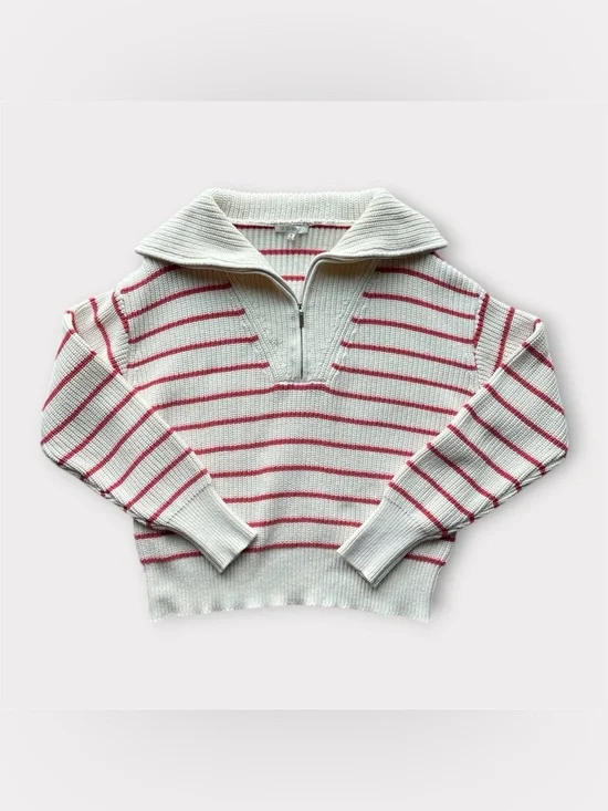 Buckle Z Supply Villa Striped 1/2 Zip Striped Sweater Red Pepper White size M - Picture 4 of 9